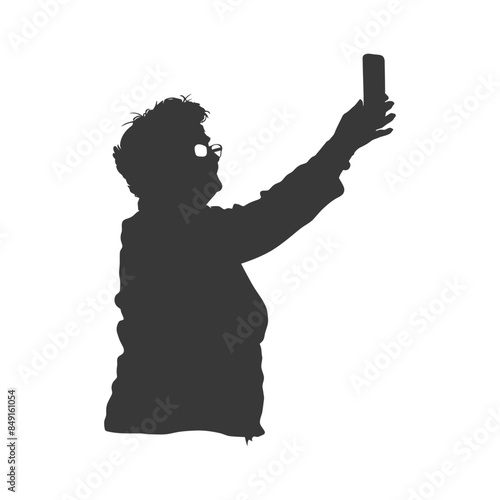 Elderly Woman Silhouette Taking Selfie with Smartphone