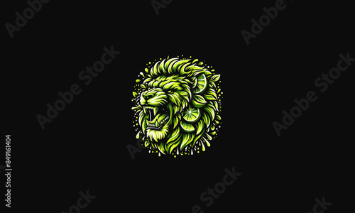 head lion angry with lime vector artwork design