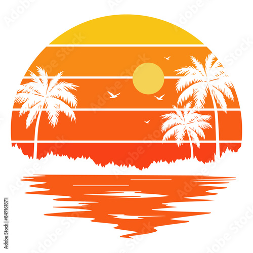 Striped sunsets retro background  Abstract sunrise with forest landscape. design element
