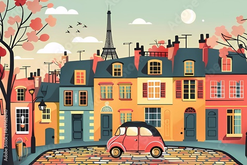 Fototapeta Naklejka Na Ścianę i Meble -  A street in Paris, France.Urban landscape, streets,houses. Architecture. Travel in Europe. Poster,postcard,print,template