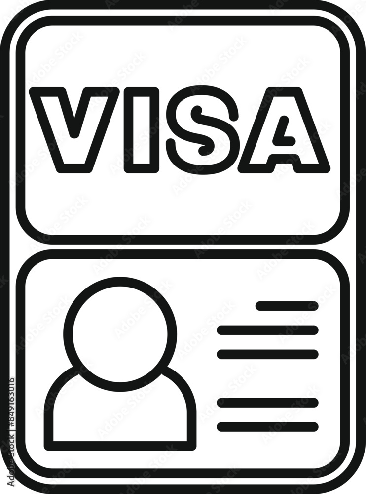Line art icon of a visa document allowing a businessperson to enter a foreign country
