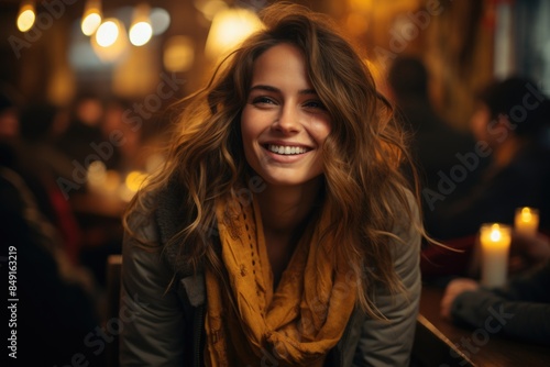 An emotional woman hugs her friends after receiving good news in a cozy coffee., generative IA © Gabriel