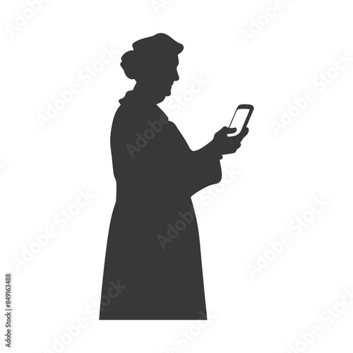 Silhouette of Elderly Woman Texting on Phone, Tech Savvy Senior.