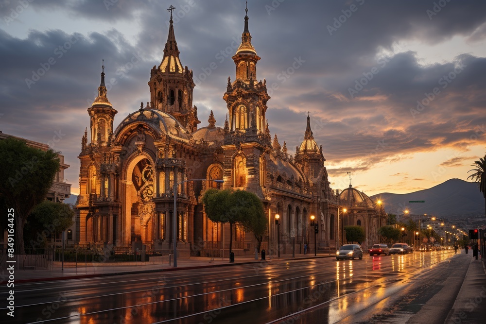 Historical Church in Santiago, Chile, with stunning architecture., generative IA Historical Church in Santiago, Chile, with stunning architecture., generative IA