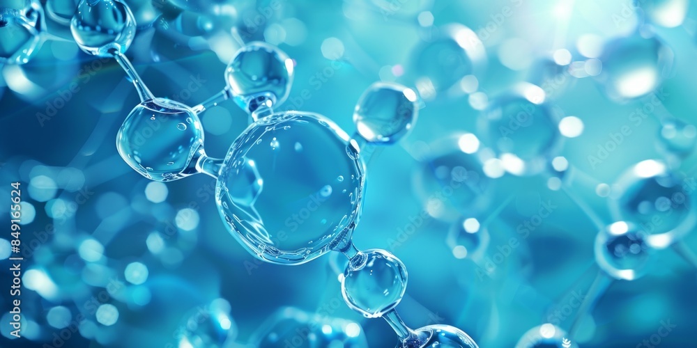 Abstract connection of transparent hydrogen molecules on a blue background Abstract connection of transparent hydrogen molecules on a blue background