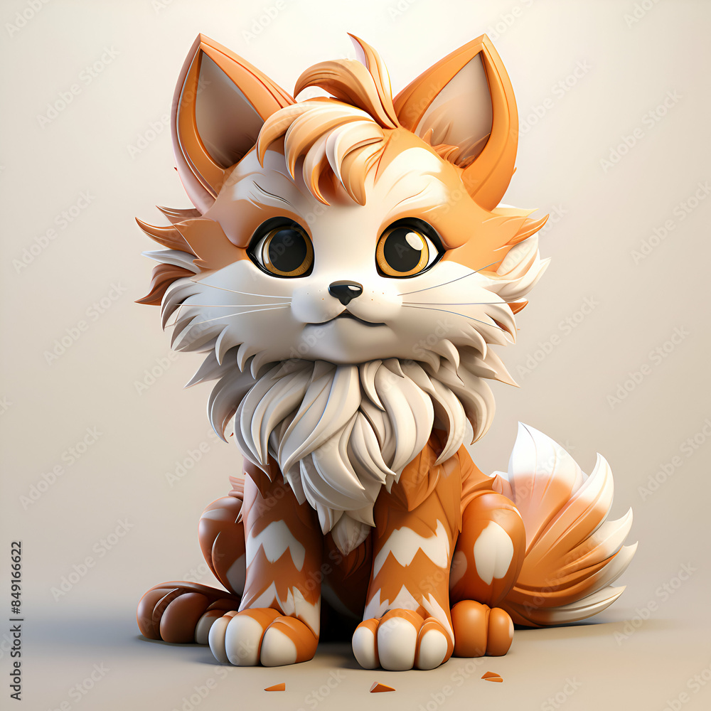 Cute cartoon fox sitting on the floor. 3D rendering. Cute cartoon fox sitting on the floor. 3D rendering.