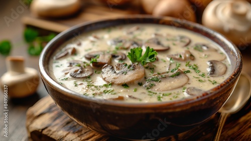 Mushroom Cream Soup with Parsley Garnish