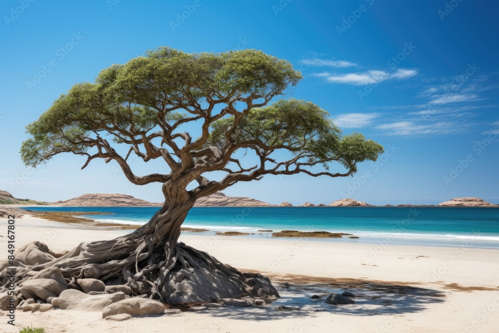 Tree of laziness in Jericoacoara, Brazil, winds shaped their elegance., generative IA Tree of laziness in Jericoacoara, Brazil, winds shaped their elegance., generative IA