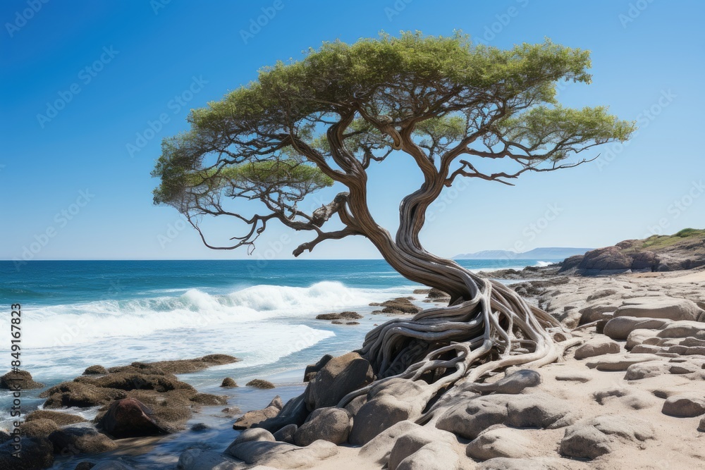 Tree of laziness in Jericoacoara, Brazil, winds shaped their elegance., generative IA Tree of laziness in Jericoacoara, Brazil, winds shaped their elegance., generative IA