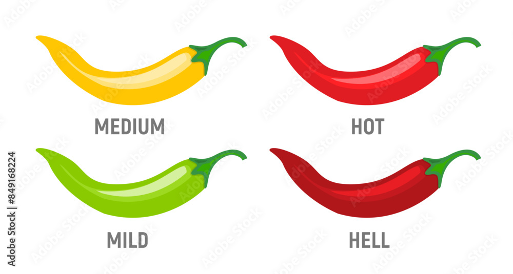 Hot pepper spicy heat level icon. Chili pepper symbol vector scale spice fire logo label Hot pepper spicy heat level icon. Chili pepper symbol vector scale spice fire logo label