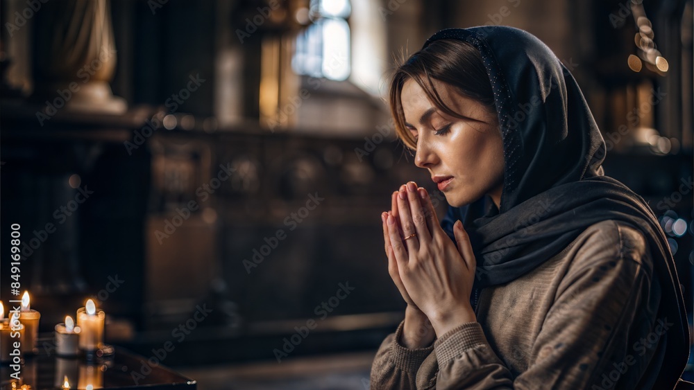 Fototapeta premium A person praying with a sincere and joyful expression, representing true worship.