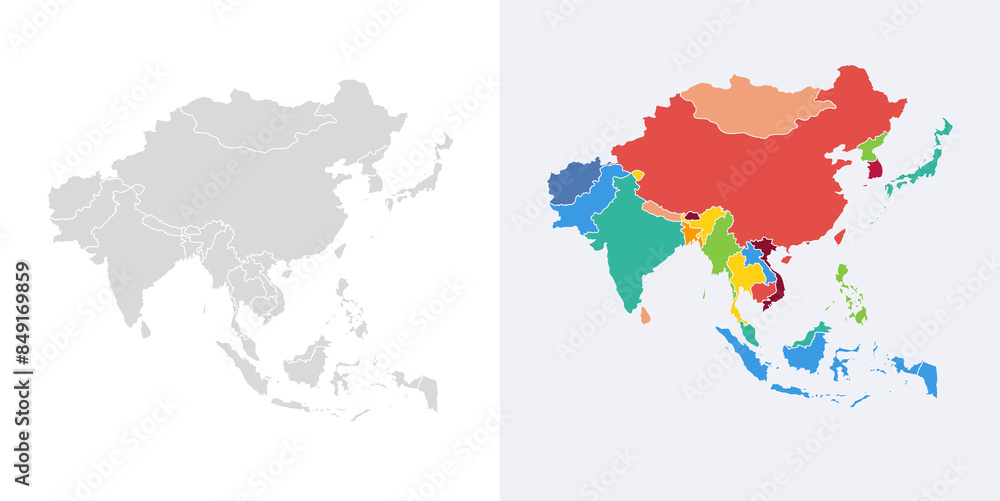 Obraz premium Asia vector map southeast country, Asian east continent icon silhouette china malaysia japan