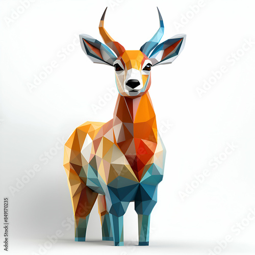 Low poly deer isolated on white background. 3d render . photo