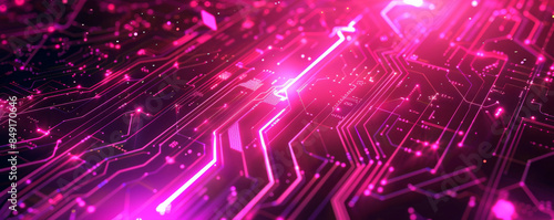 Futuristic neon pink background with circuit board patterns and glowing elements: Bright and electric, adding a high-tech and energetic feel