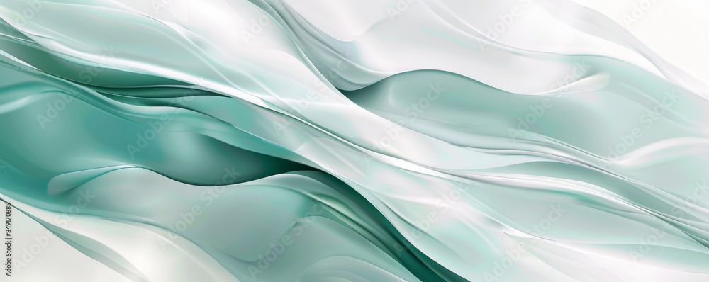 Obraz premium Futuristic white and teal background with smooth gradients and digital textures: Clean and modern, perfect for high-tech and sleek designs