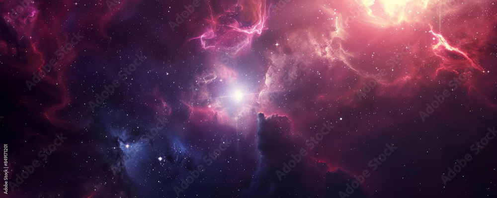 Intense space background with bright white stars, dark voids, and contrasting red and blue nebulae. Intense space background with bright white stars, dark voids, and contrasting red and blue nebulae.