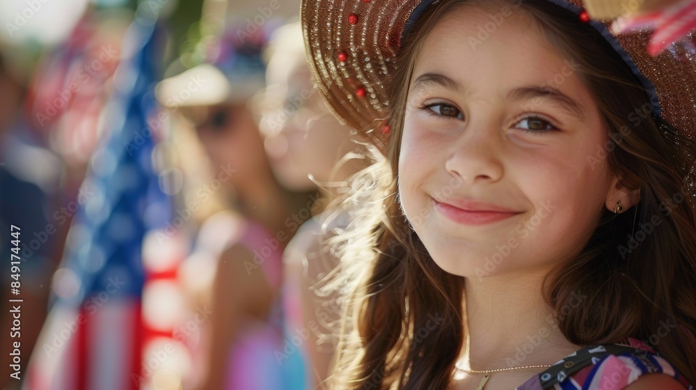 Fototapeta premium A young girl wearing a straw hat and smiling
