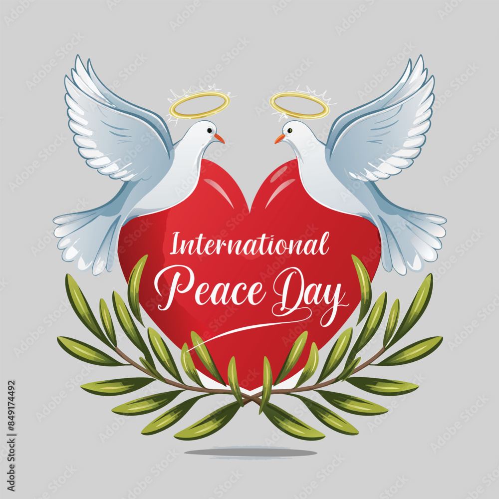 Fototapeta premium International Peace Day: Graceful Doves and Heart Vector Design Symbolizing Unity and Harmon