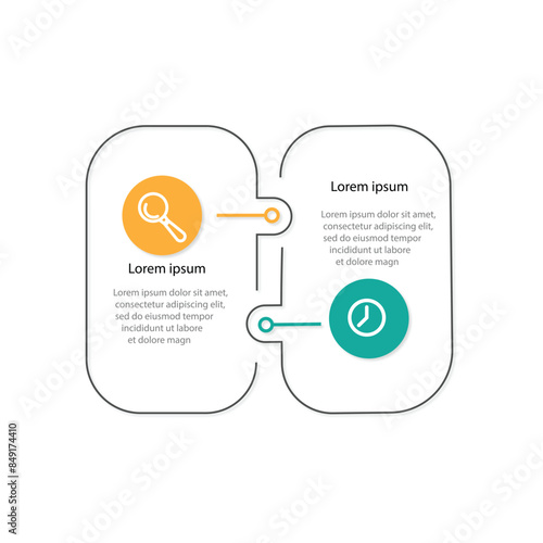 Timeline infographic with infochart. Modern presentation template with 2 spets for business process. Website template on white background for