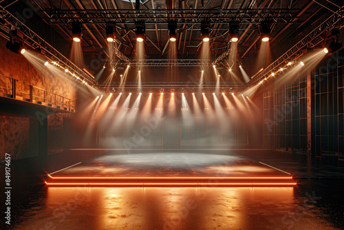 a stage with lights and smoke photo