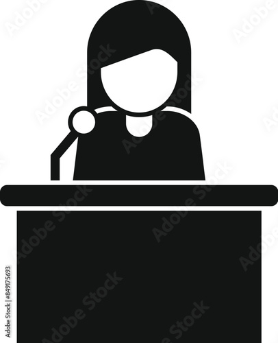 Simple icon of a politician speaking to microphone at tribune
