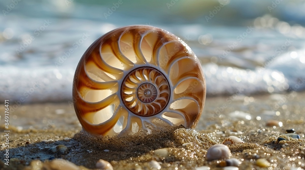 a beautiful seashell on the beach, a sequence of walls in a seashell a beautiful seashell on the beach, a sequence of walls in a seashell