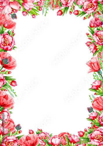 Wallpaper Mural Red roses  flowers foral frame  isolated. Floral border.  Floral card. Watercolor illustration. Torontodigital.ca