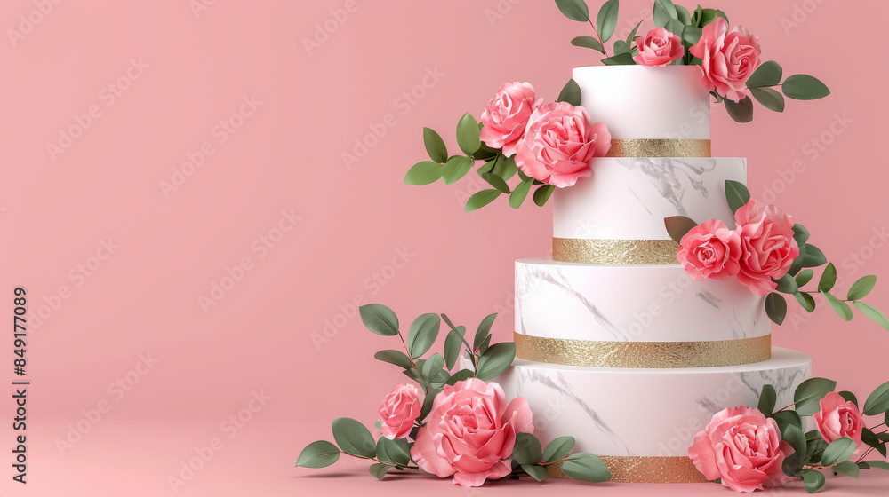 Abstract depiction of a multi-tier wedding cake with overlapping ...