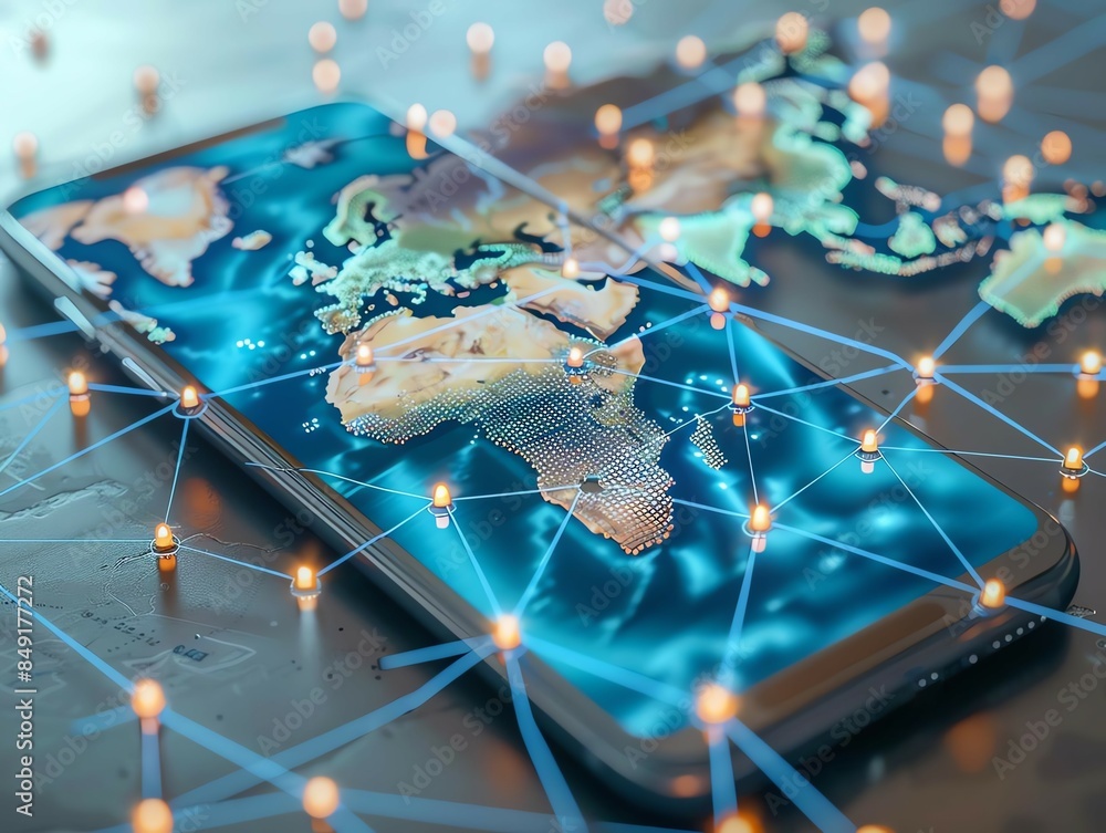 Referral Link Sharing A 3D smartphone with referral links and a world map Referral Link Sharing A 3D smartphone with referral links and a world map