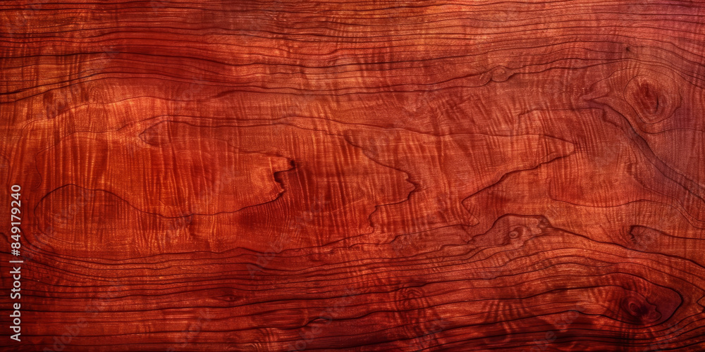 Fototapeta premium Polished cherry wood background with rich reddish-brown tones and smooth finish: Perfect for traditional or luxury designs, the reddish-brown tones and smooth finish of cherry wood provide elegance