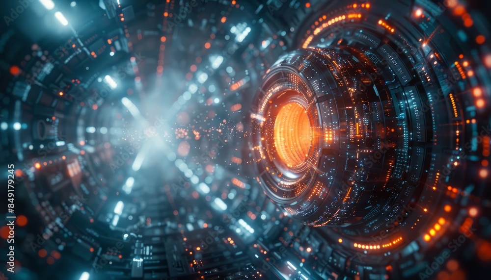 Obraz premium Futuristic digital background with technological elements and light flashes