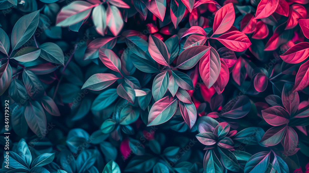 Aesthetic background, leaves with neon light Aesthetic background, leaves with neon light