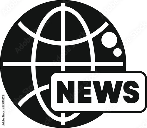 Black and white icon representing global news with a stylized earth globe