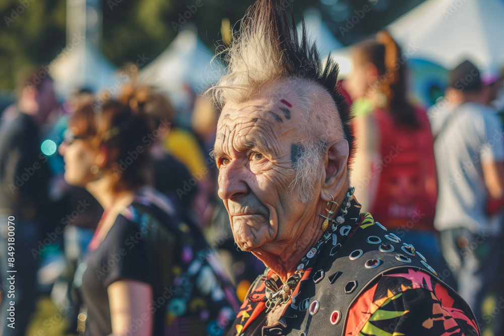 Obraz premium Old man with mohawk at rock festival