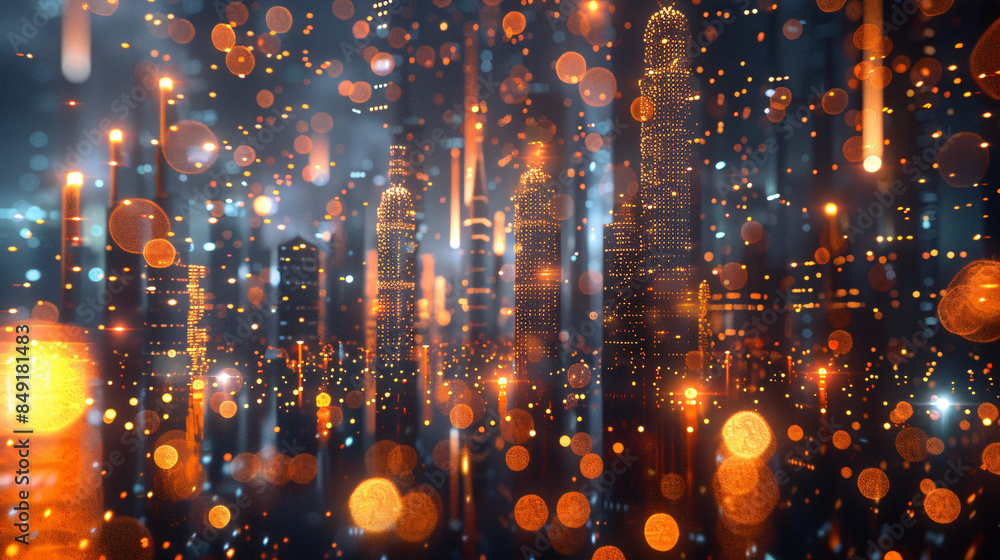 Enjoying the glowing lights reflecting on a futuristic city at night Enjoying the glowing lights reflecting on a futuristic city at night