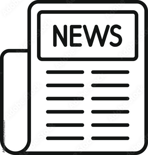 Simple line drawing of a newspaper with the word news at the top, ideal for representing current events or media