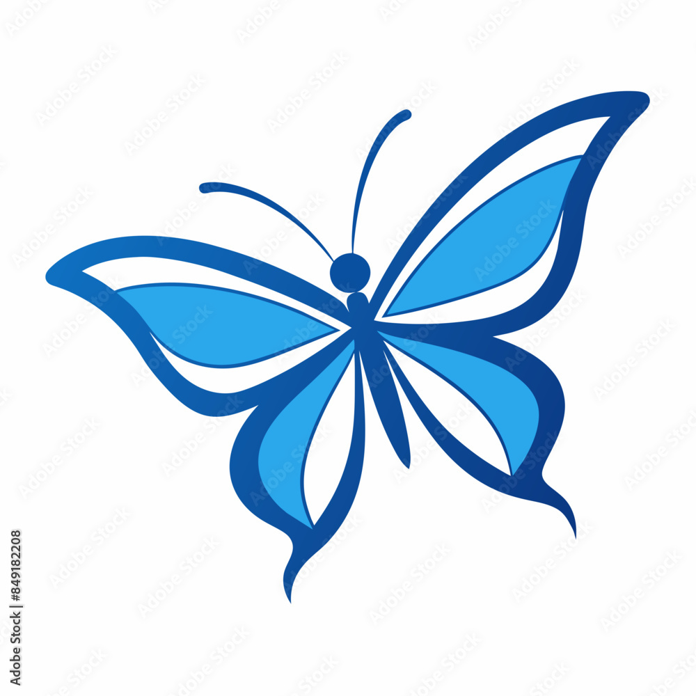 Flying butterfly sticker, blue line art vector animal illustration Flying butterfly sticker, blue line art vector animal illustration