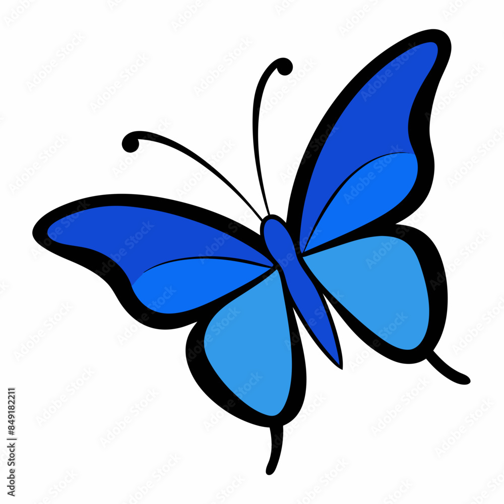 Fototapeta premium Flying butterfly sticker, blue line art vector animal illustration