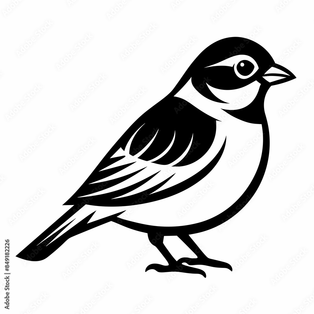 Obraz premium Solid black outline Chipping Sparrow animal vector svg