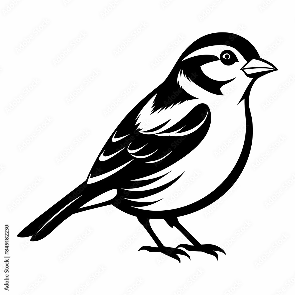 Obraz premium Solid black outline Chipping Sparrow animal vector svg