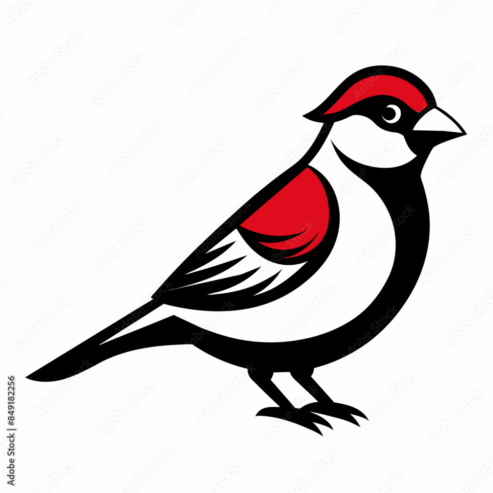 Fototapeta premium Solid black outline Chipping Sparrow animal vector svg