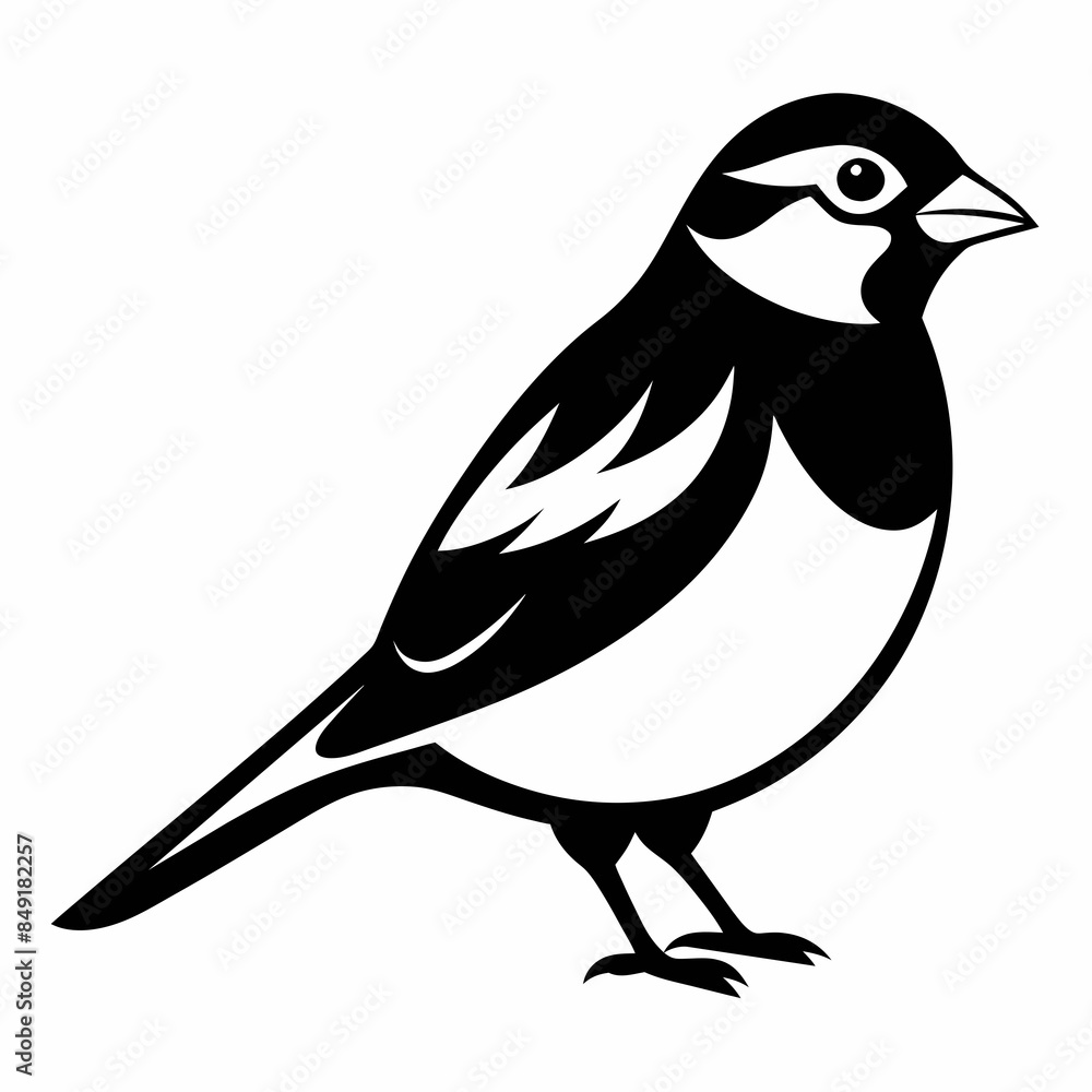 Fototapeta premium Solid black outline Chipping Sparrow animal vector svg