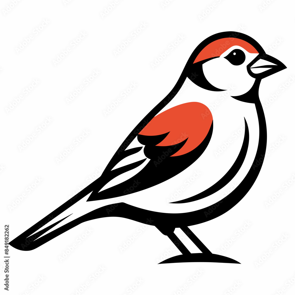 Fototapeta premium Solid black outline Chipping Sparrow animal vector svg