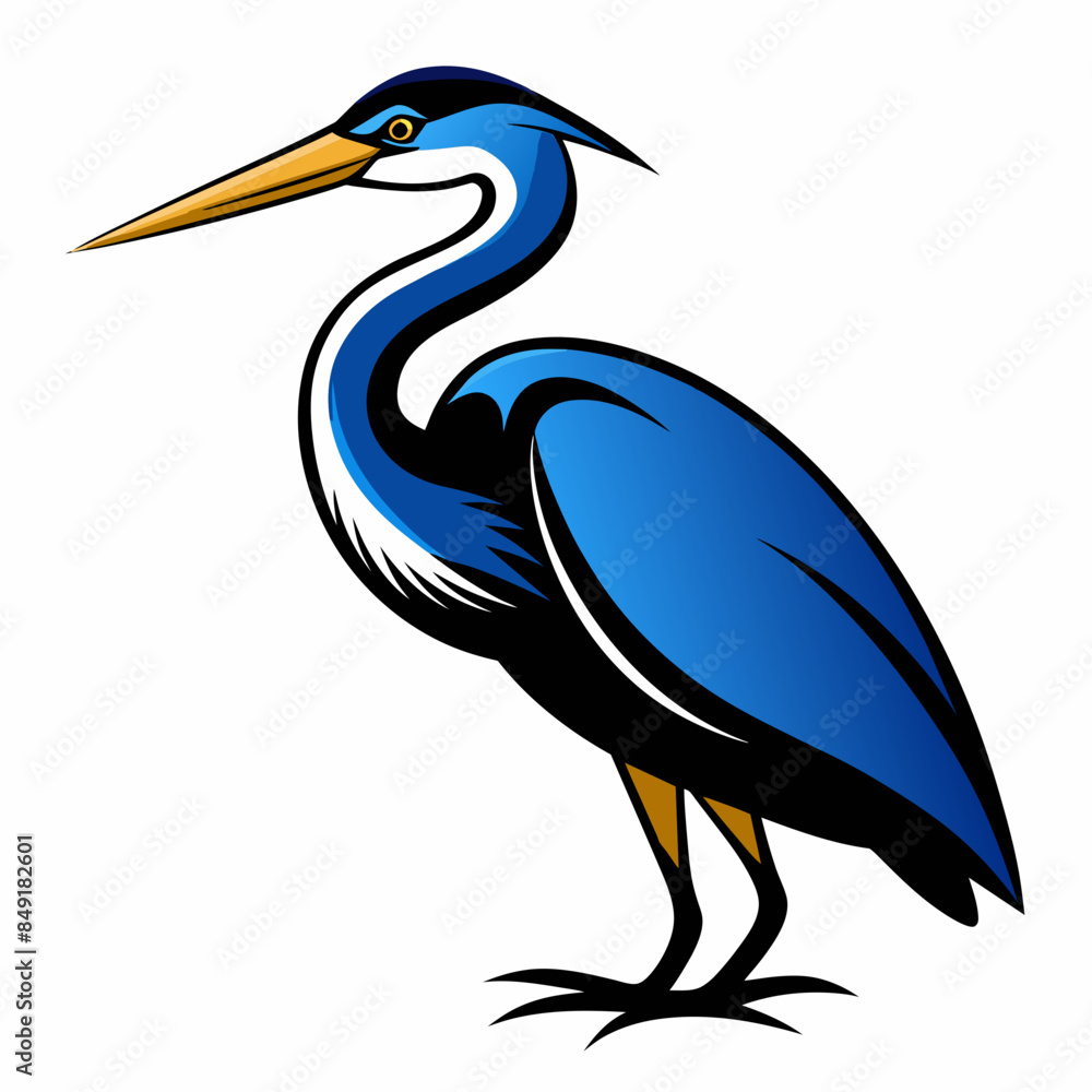 Fototapeta premium Solid black outline Great Blue Heron animal vector svg