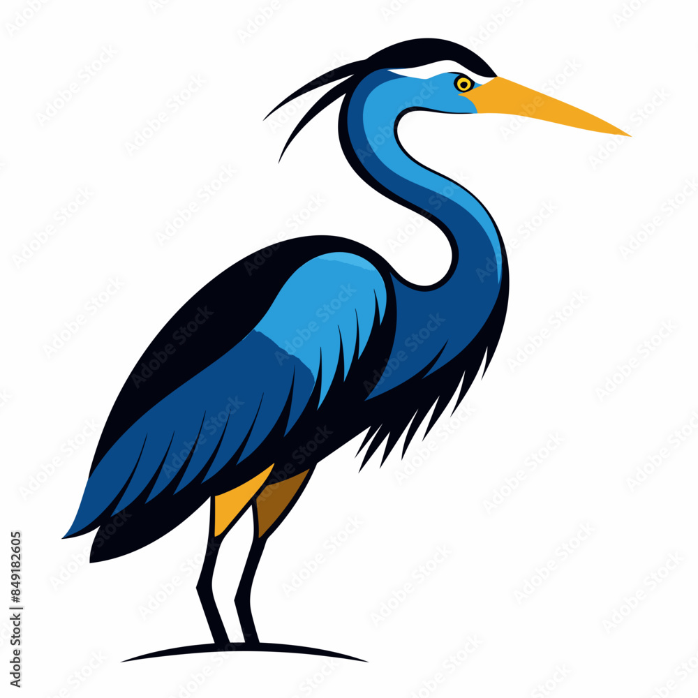 Fototapeta premium Solid black outline Great Blue Heron animal vector svg