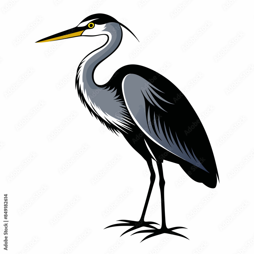 Fototapeta premium Solid black outline Great Blue Heron animal vector svg