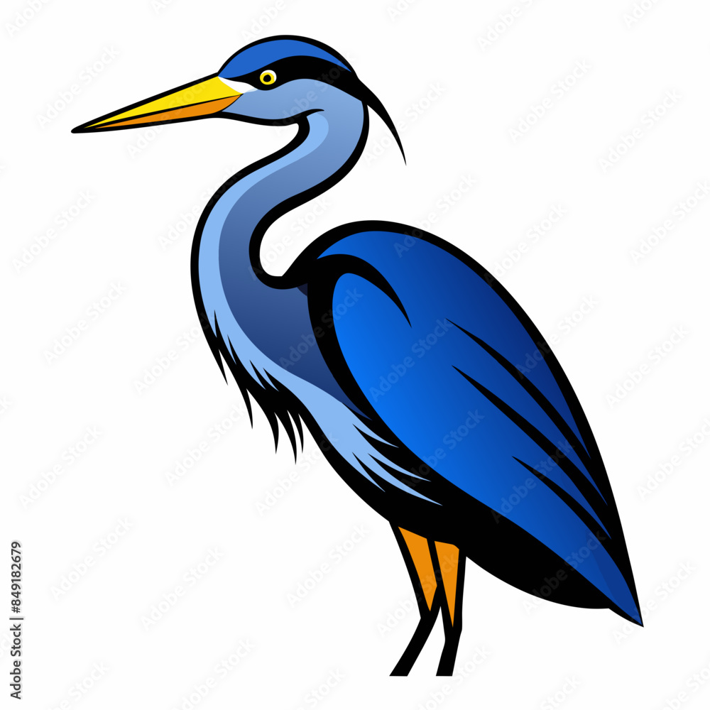 Fototapeta premium Solid black outline Great Blue Heron animal vector svg