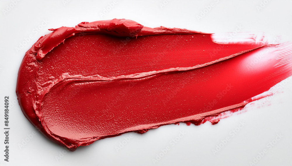 Close-up of red lipstick swatch on white. Cosmetic beauty product. Close-up of red lipstick swatch on white. Cosmetic beauty product.