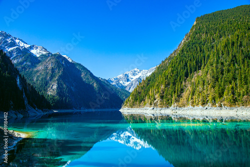 Jiuzhaigou, Aba, Sichuan Province - lakes and mountains under the blue sky