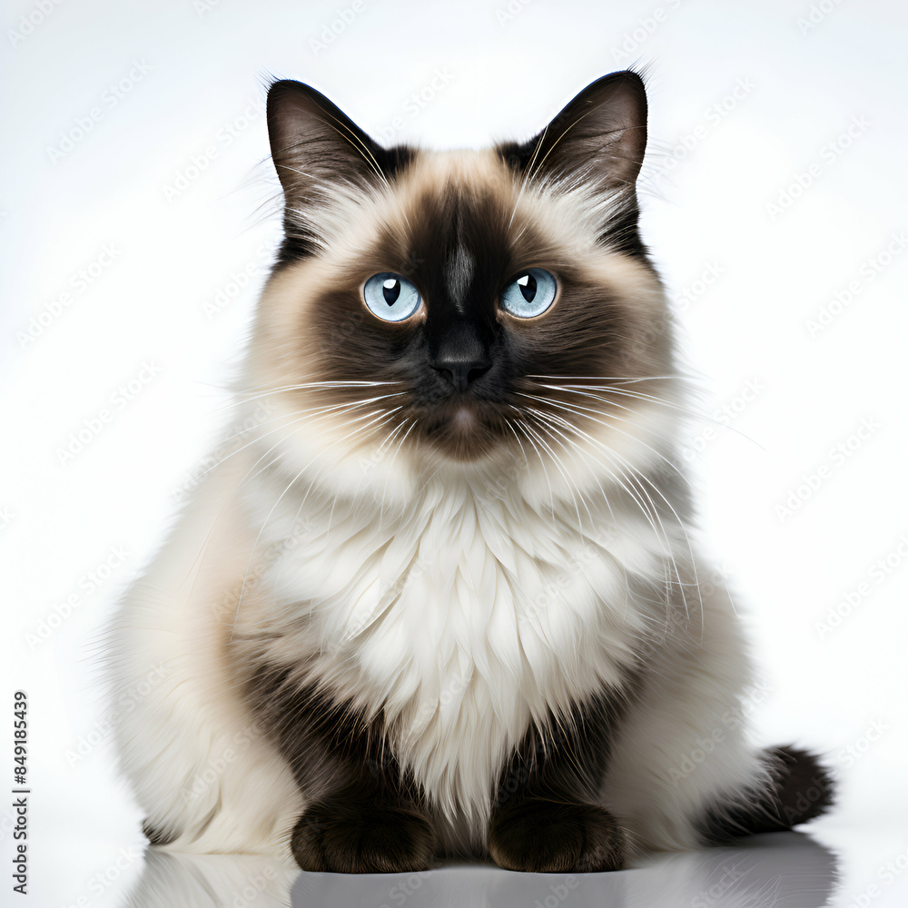 beautiful ragdoll cat with blue eyes sitting on white background beautiful ragdoll cat with blue eyes sitting on white background
